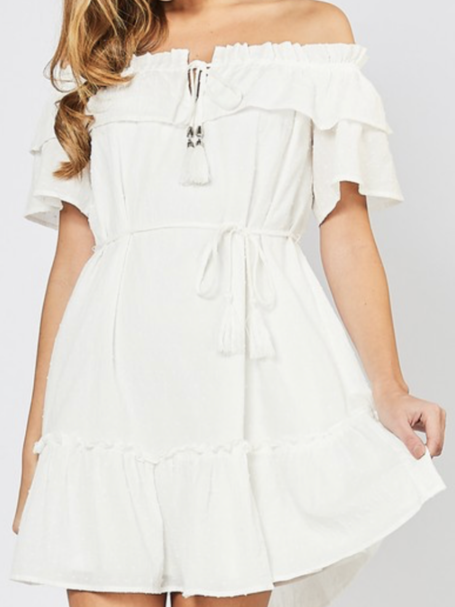 White Sandy Beaches Tassel Tie Dress