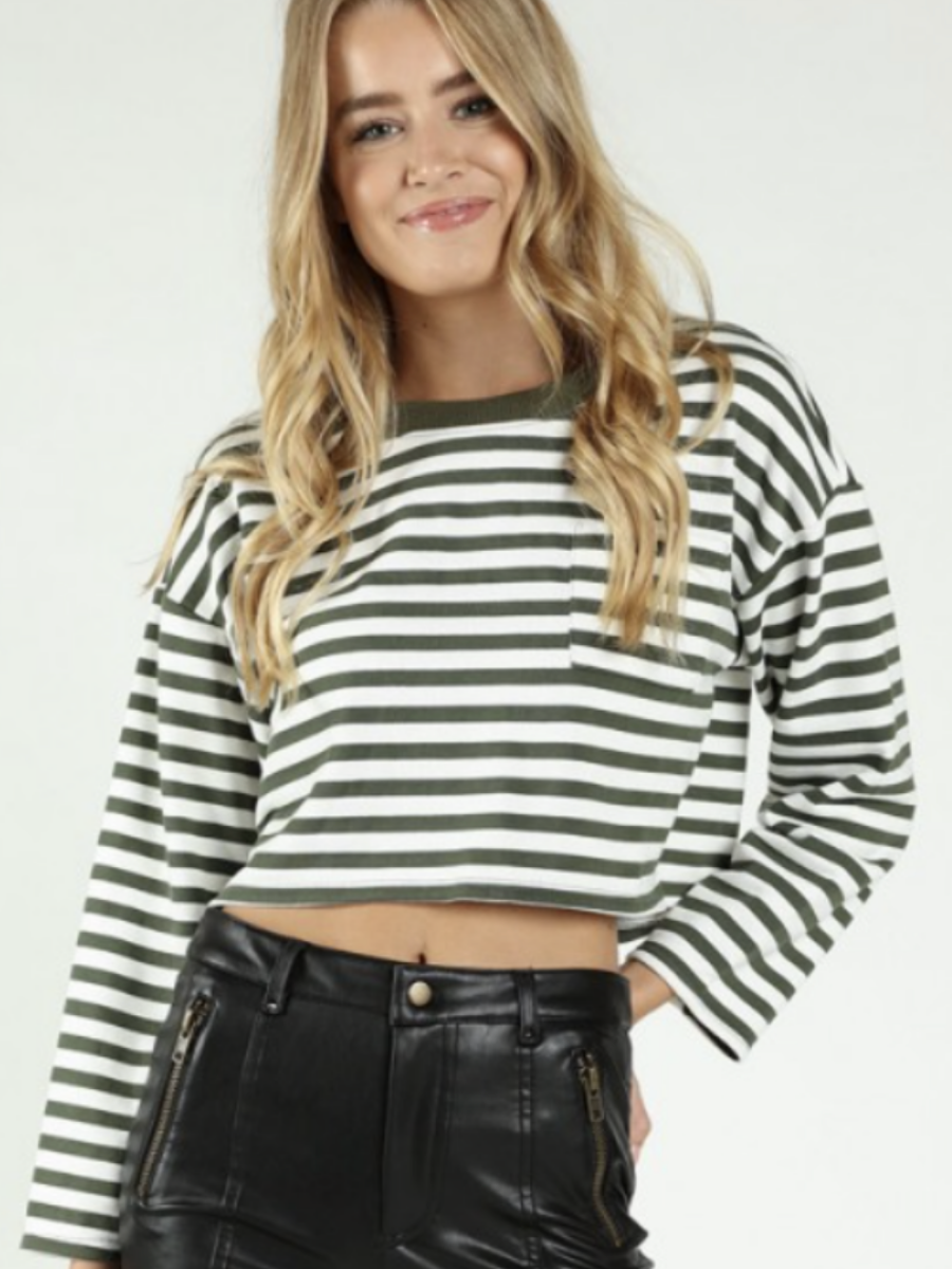 Green With Envy Cropped Striped Sweater