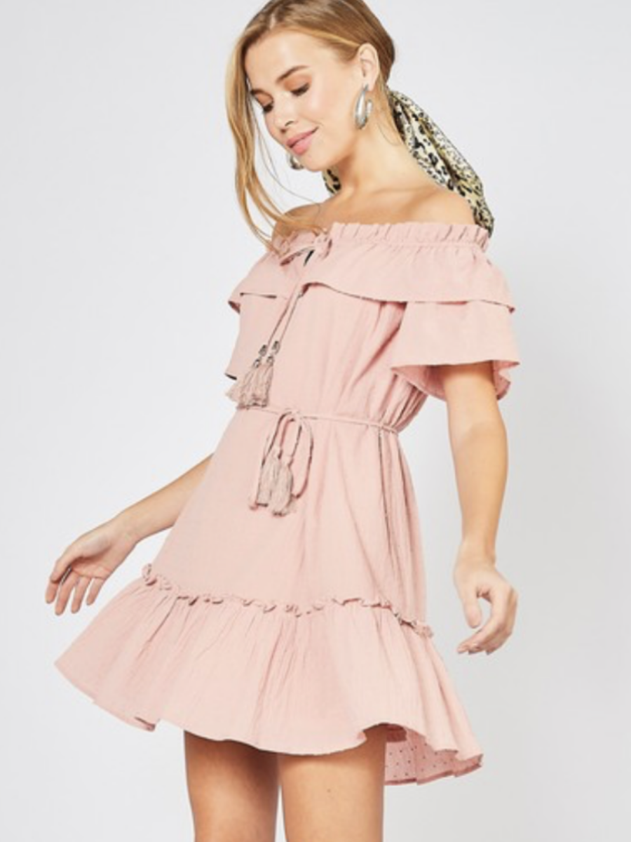 Blush Sandy Beaches Tassel Tie Dress