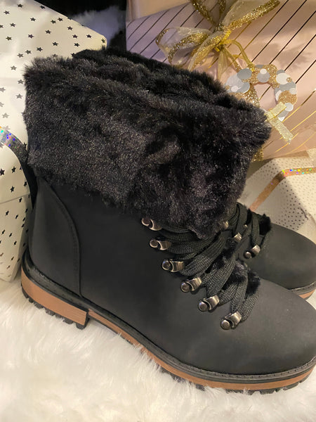 Faux Fur Combat Boots